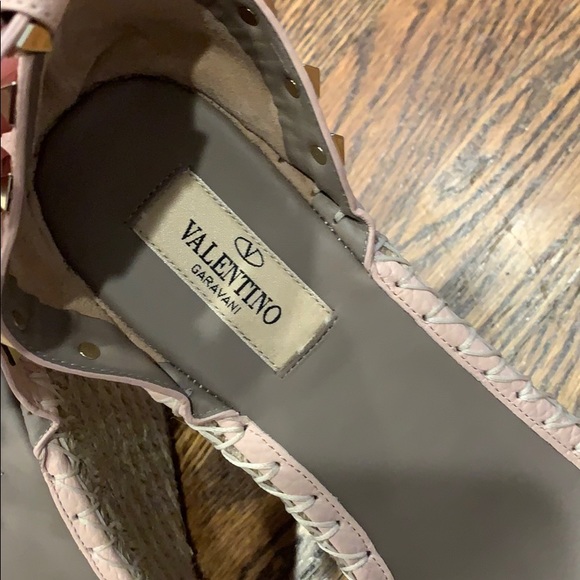 Valentino rockstud pink leather wedge espadrilles - Picture 9 of 10